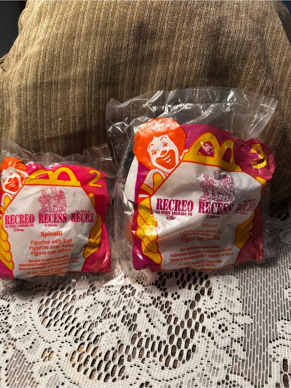 Vintage McDonald's Recess Toy Packets in Pink, Yellow & Orange Artwork from 1998
